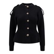 Alexander McQueen Svart Ribbstickad Ull och Kashmir Cardigan Black, Da...