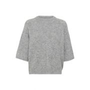 Kaffe Grå Melange Pullover Tröja med Halva Ärmar Gray, Dam