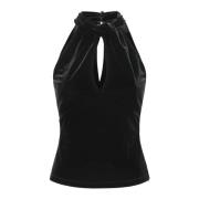 Ganni Svart Velvet Tank Top Black, Dam