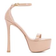 Stuart Weitzman Nude Patentläder Ankelrem Sandaler Beige, Dam