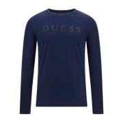 Guess Blått Logga Bomull T-shirt Blue, Herr