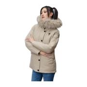 Blauer Vadderad Parka Irma med Päls Huva Beige, Dam