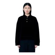 Ganni Velour Drop-Shoulder Polotröja Black, Dam