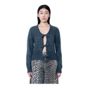 Ganni Mohair Tie-String Cardigan Gray, Dam