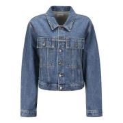 Khaite Denim kort passform jacka med fickor Blue, Dam