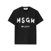 Msgm Svart Bomull Rund Hals T-shirt Black, Dam