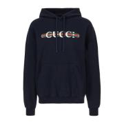 Gucci Tryckt bomullsjerseyhoodie Blue, Herr