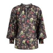 Alice + Olivia Blommig V-ringad Rysch Ärm Blus Multicolor, Dam