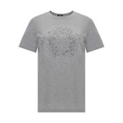 Versace Bomullst-shirt med glänsande juvel detalj Gray, Dam