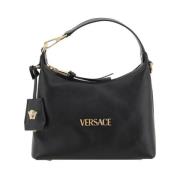 Versace Monogram Plaque Läder Hobo Handväska Black, Dam