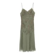 Ermanno Scervino Grön chiffong midi-klänning med broderi Green, Dam