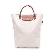 Longchamp Beige/Brun Kanvas Axelväska Beige, Dam