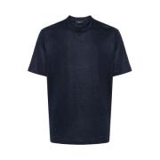 Herno Marinblå Linne-Bomull T-Shirt Blue, Herr