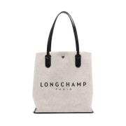 Longchamp Canvas Toteväska med Hästtryck White, Dam