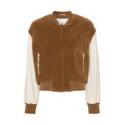 Closed Shearling Färgblock Baseball Jacka Brown, Dam