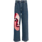 KidSuper Studios Tecknad Broderad Denim Jeans Blue, Herr