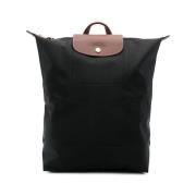 Longchamp Paris Ryggsäck Svart/Brun Jersey Stil Black, Dam