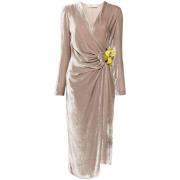 Blumarine Sammet Wrap Klänning med Blomapplikation Gray, Dam