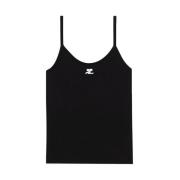 Courrèges Svart Ribbstickad Tanktopp Black, Dam