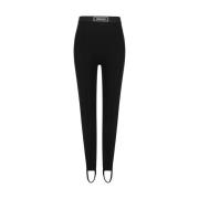 Versace Monokrom Ribbade Leggings med Märkes Monogram Black, Dam