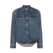 Wardrobe.nyc Indigo Denim Jacka Klassisk Krage Blue, Dam