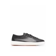 Santoni Skinn Sneakers med Kornig Textur Black, Herr