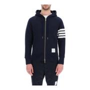 Thom Browne 4-Bar Zip-Up Hoodie med dragsko i huva Blue, Herr