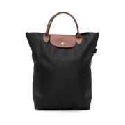 Longchamp Canvas Toteväska med Klaffstängning Black, Dam