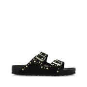 Birkenstock Svarta Mocka Studded Slip-On Skor Black, Dam