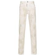 Dsquared2 Beige Sliten Denim Måla Splatter Jeans White, Herr