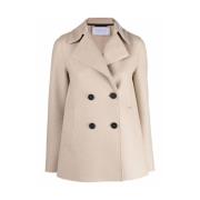 Harris Wharf London Beige Ull Dubbelknäppt Kappa Beige, Dam