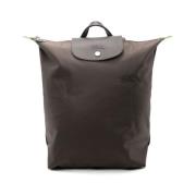 Longchamp Kanvas Läder Ryggsäck Jordbrun Brown, Dam