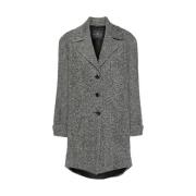 Ermanno Scervino Herringbone Mönstrad Kappa med Revers Black, Dam