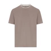 Brunello Cucinelli Brun Bomull T-shirt med Vit Kant Beige, Herr