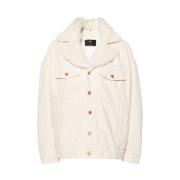 3X1 Beige Denimjacka med Faux-Shearling Trim White, Dam