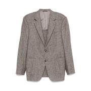 Canali Tweed Front Button Jacket Gray, Herr