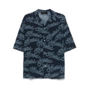 Amiri Logo Print Button-Up Skjorta Blue, Herr