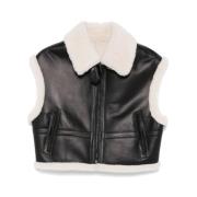 Suprema Svart läder shearling väst Black, Dam