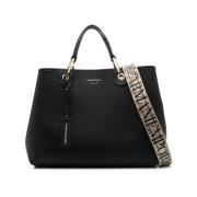 Emporio Armani Svart/Guld Logo-Print Toteväska Black, Dam