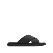 Salvatore Ferragamo Svarta Läder Monogram Slip-On Sandaler Black, Herr