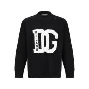 Dolce & Gabbana Räfflad ulltröja med monogram Black, Herr