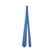 Kiton Handgjord Geometrisk Sidenslips Blue, Unisex