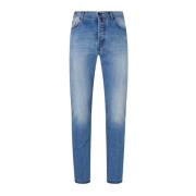 Kiton Slim-Fit Bomulls Jeans Blue, Herr