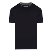 Brunello Cucinelli Marinblå Bomull T-shirt med Grå Kant Blue, Herr