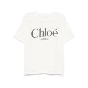 Chloé Logo Print T-Shirt Vit Kort Ärm White, Dam