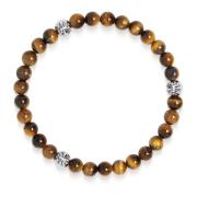 Nialaya 6mm Tiger Eye Bracelet with Silver Balls Gray, Herr