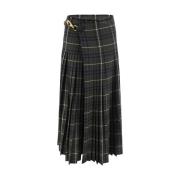 Burberry Veckad Ull Kilt Pareo Stil Kjol Multicolor, Dam