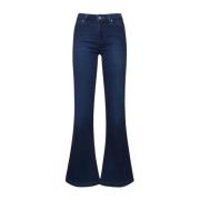 Paige Stonewashed Flared Leg Denim Jeans Blue, Dam