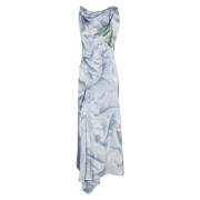 Victoria Beckham Elegant Draperad Midi Klänning Blue, Dam