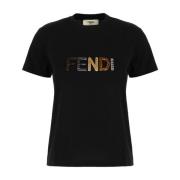 Fendi Casual Bomull T-shirt för Män Black, Dam